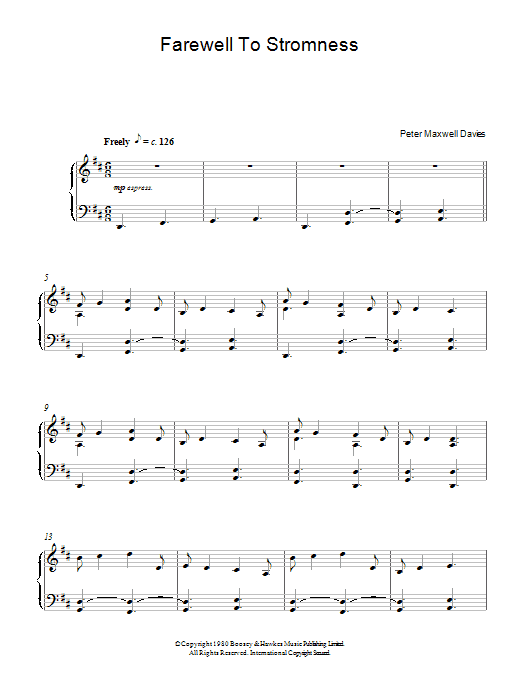 Download Peter Maxwell Davies Farewell To Stromness Sheet Music and learn how to play Piano PDF digital score in minutes