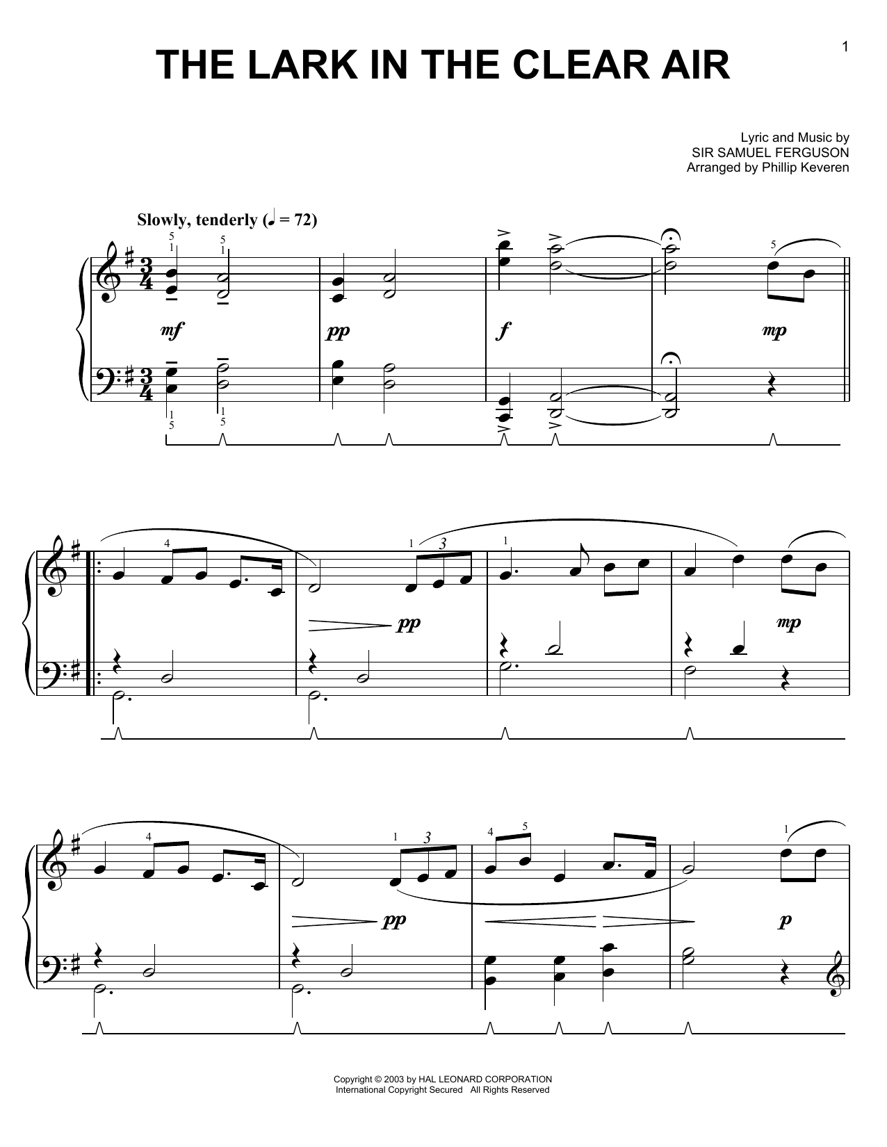 Download Sir Samuel Ferguson The Lark In The Clear Air Sheet Music and learn how to play Easy Piano PDF digital score in minutes