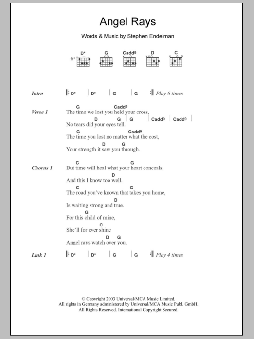 Download Sissel Angel Rays Sheet Music and learn how to play Lyrics & Chords PDF digital score in minutes