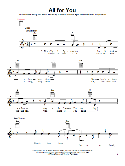 Download Sister Hazel All For You Sheet Music and learn how to play Guitar Lead Sheet PDF digital score in minutes