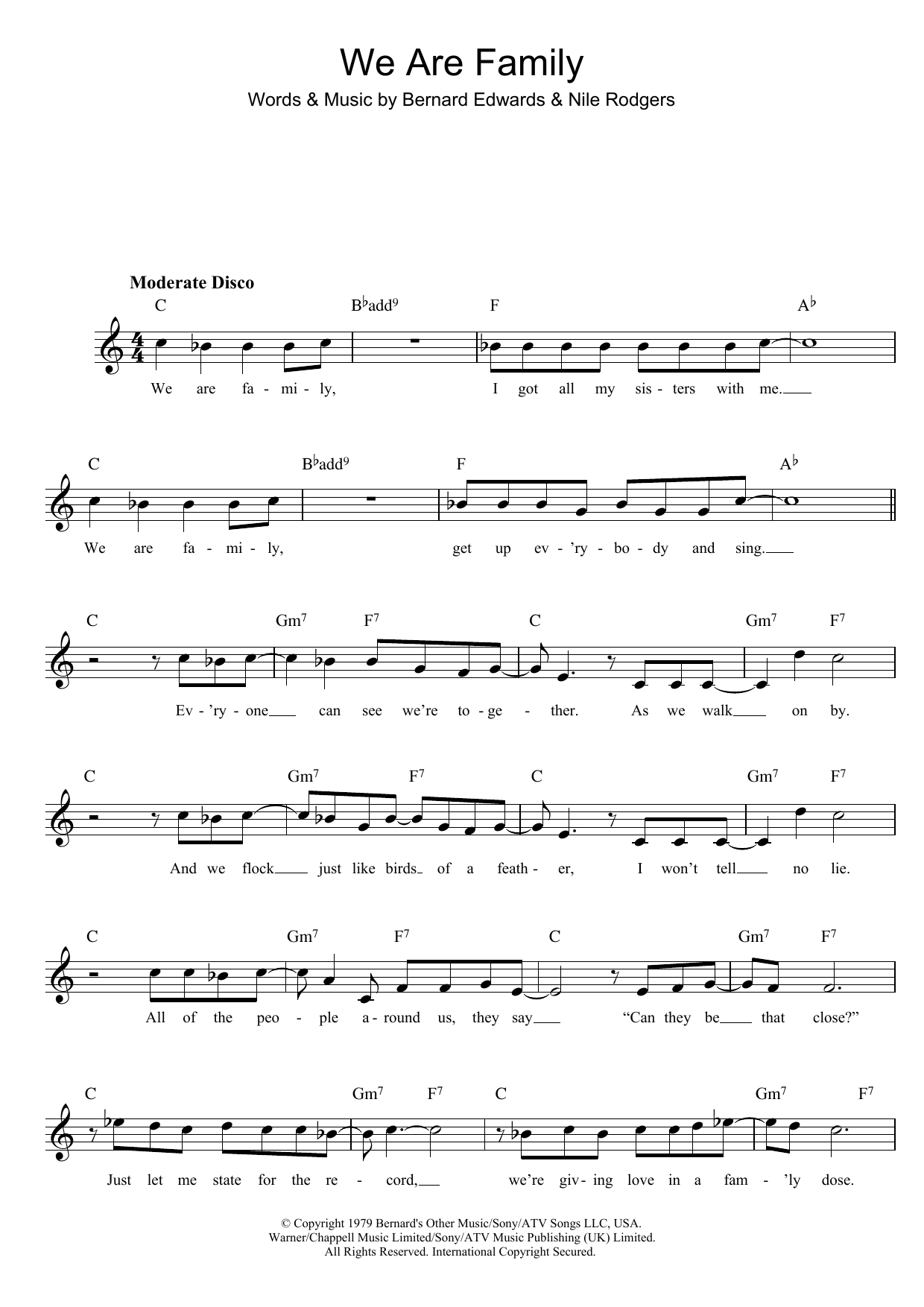 Download Sister Sledge We Are Family Sheet Music and learn how to play Guitar Tab PDF digital score in minutes