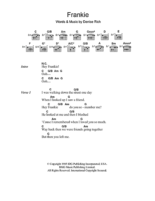 Download Sister Sledge Frankie Sheet Music and learn how to play Lyrics & Chords PDF digital score in minutes