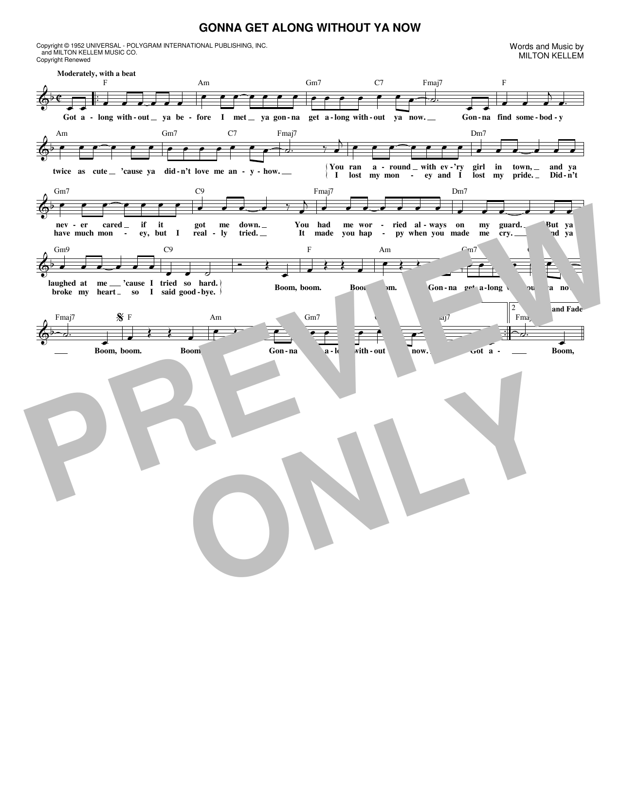 Download Skeeter Davis Gonna Get Along Without Ya Now Sheet Music and learn how to play Melody Line, Lyrics & Chords PDF digital score in minutes