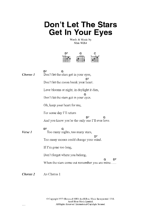 Download Skeets Mcdonald Don't Let The Stars Get In Your Eyes Sheet Music and learn how to play Lyrics & Chords PDF digital score in minutes