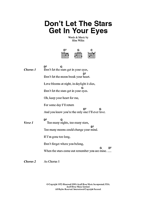 Download Skeets Mcdonald Don't Let The Stars Get In Your Eyes Sheet Music and learn how to play Lyrics & Chords PDF digital score in minutes