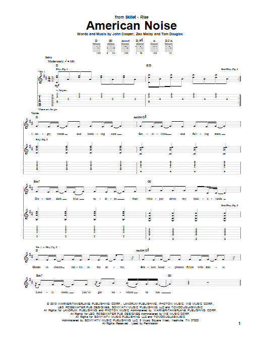 Download Skillet American Noise Sheet Music and learn how to play Guitar Tab PDF digital score in minutes