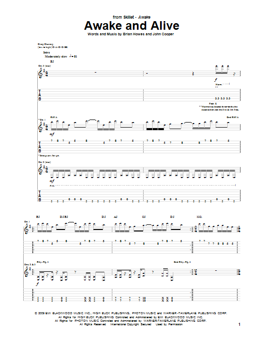 Download Skillet Awake And Alive Sheet Music and learn how to play Guitar Tab PDF digital score in minutes