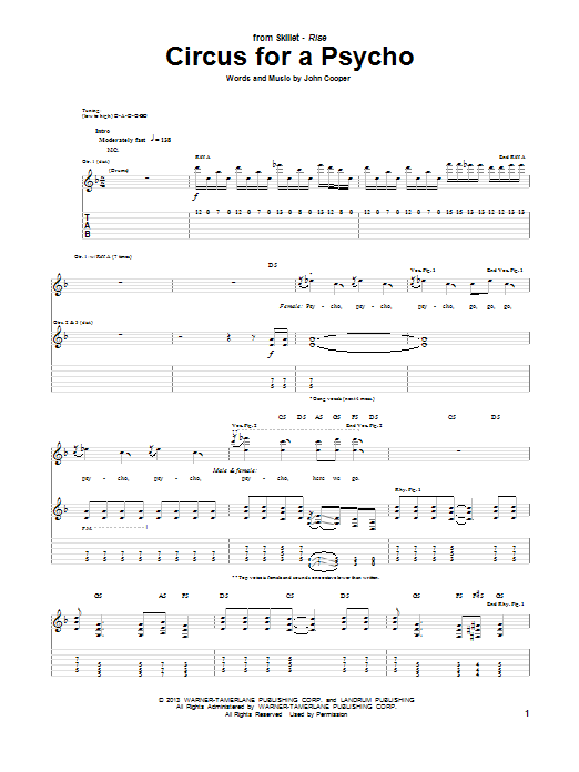 Download Skillet Circus For A Psycho Sheet Music and learn how to play Guitar Tab PDF digital score in minutes