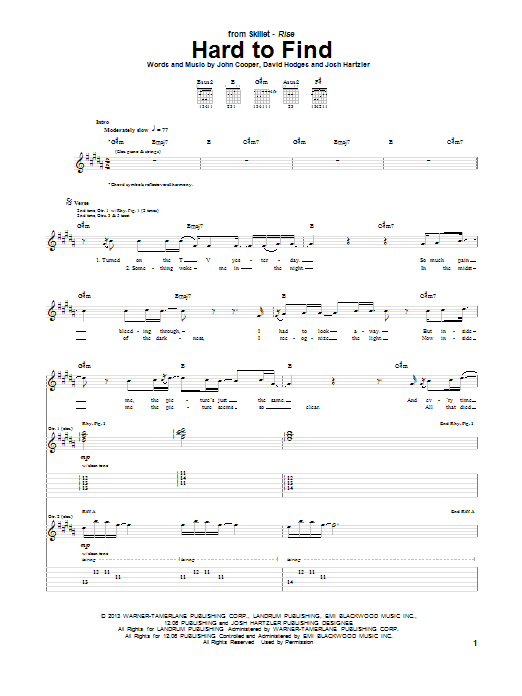 Download Skillet Hard To Find Sheet Music and learn how to play Guitar Tab PDF digital score in minutes