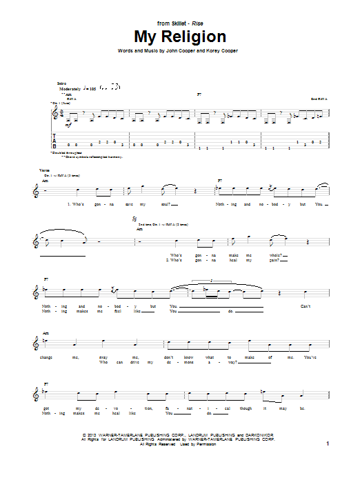 Download Skillet My Religion Sheet Music and learn how to play Guitar Tab PDF digital score in minutes