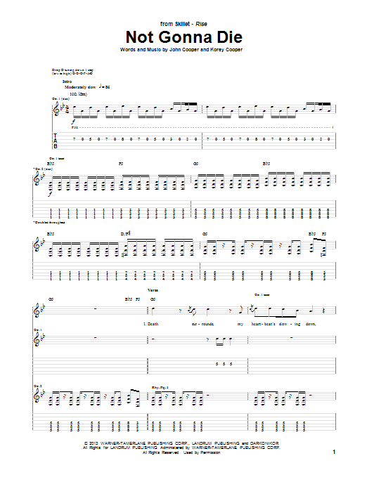 Download Skillet Not Gonna Die Sheet Music and learn how to play Guitar Tab PDF digital score in minutes