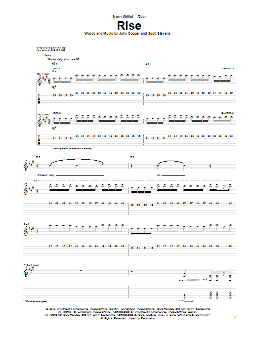 Download Skillet Rise Sheet Music and learn how to play Guitar Tab PDF digital score in minutes