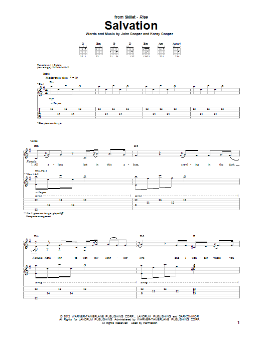 Download Skillet Salvation Sheet Music and learn how to play Guitar Tab PDF digital score in minutes