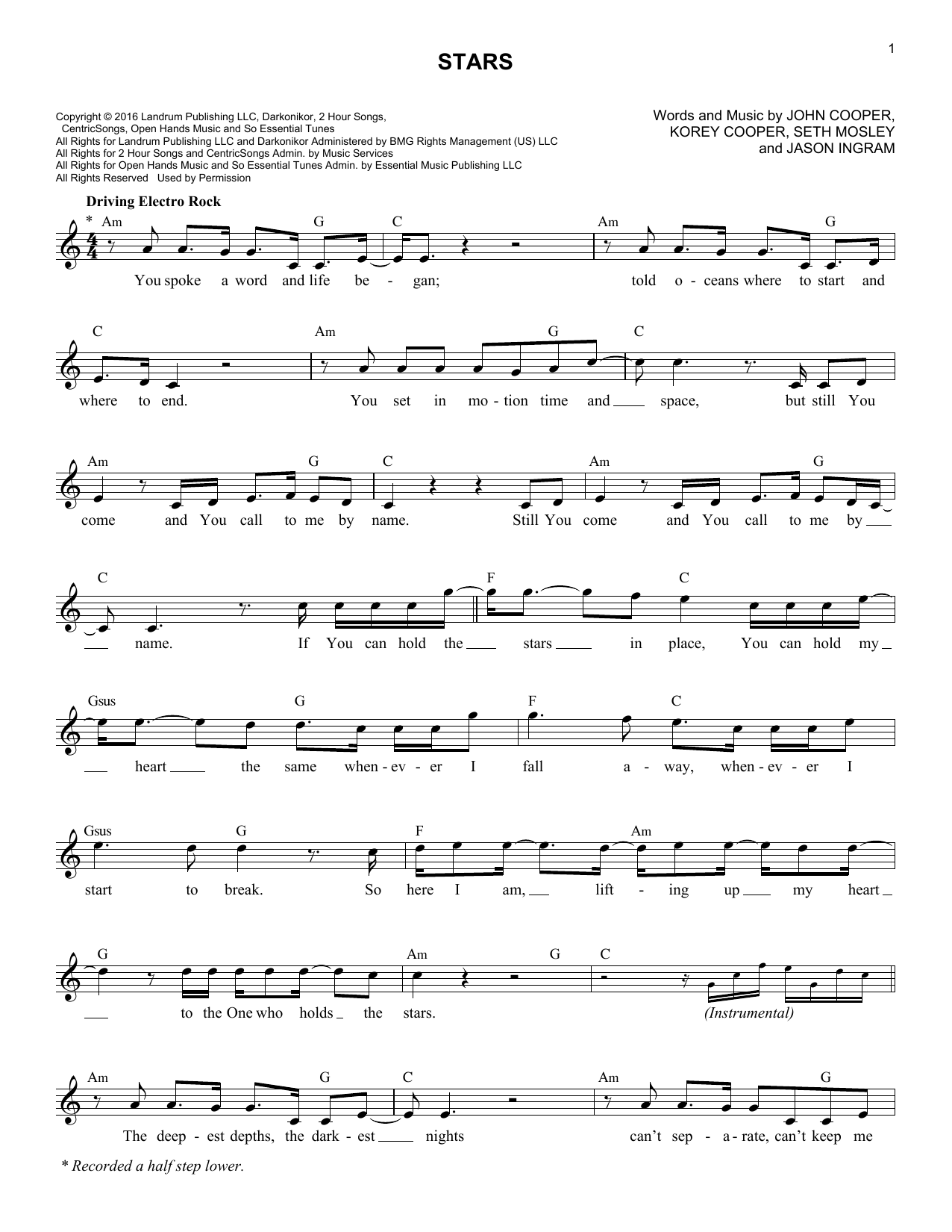 Download Skillet Stars Sheet Music and learn how to play Melody Line, Lyrics & Chords PDF digital score in minutes