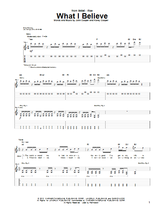 Download Skillet What I Believe Sheet Music and learn how to play Guitar Tab PDF digital score in minutes