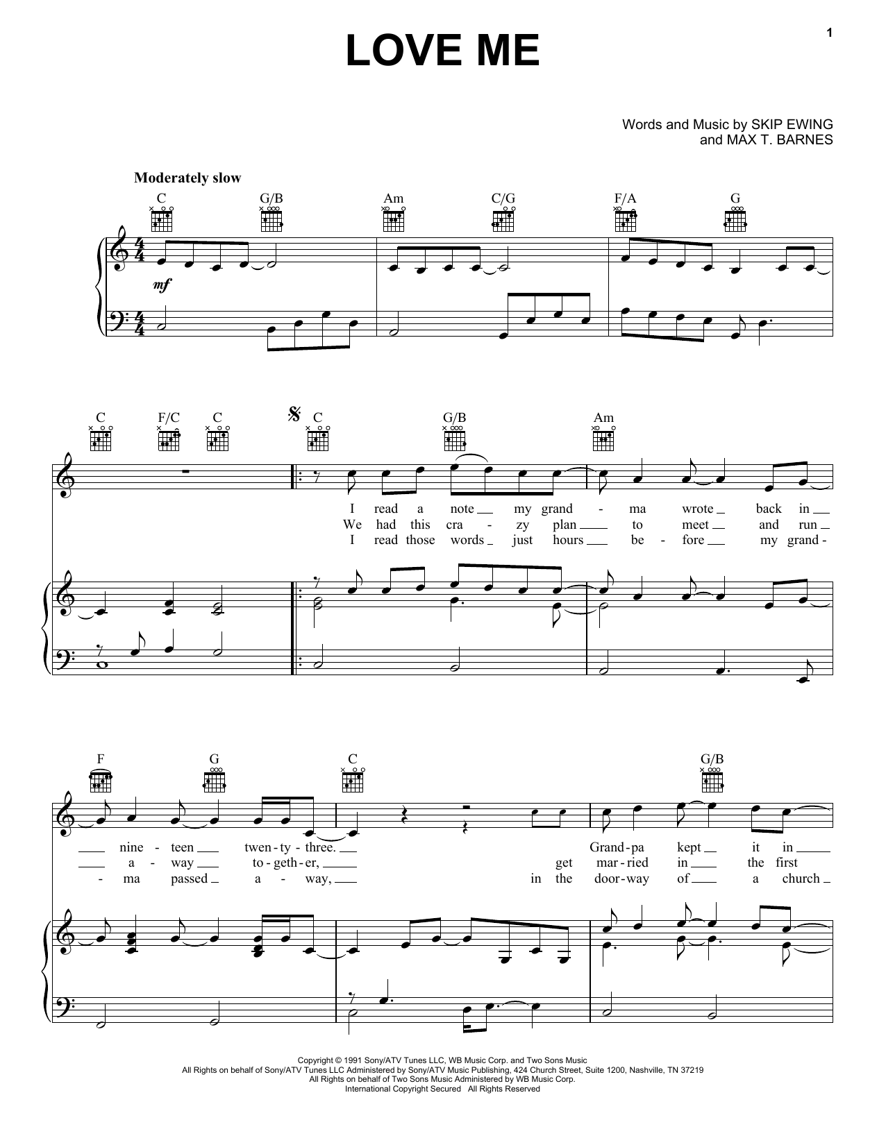 Download Skip Ewing Love Me Sheet Music and learn how to play Piano, Vocal & Guitar (Right-Hand Melody) PDF digital score in minutes