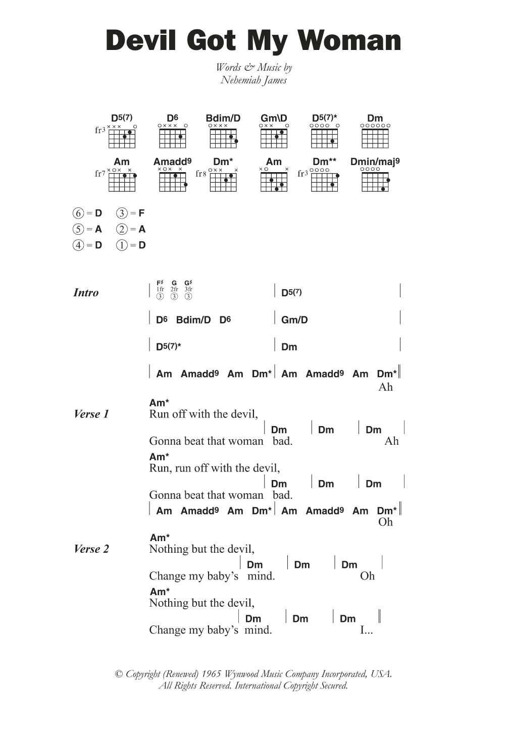 Download Skip James Devil Got My Woman Sheet Music and learn how to play Lyrics & Chords PDF digital score in minutes