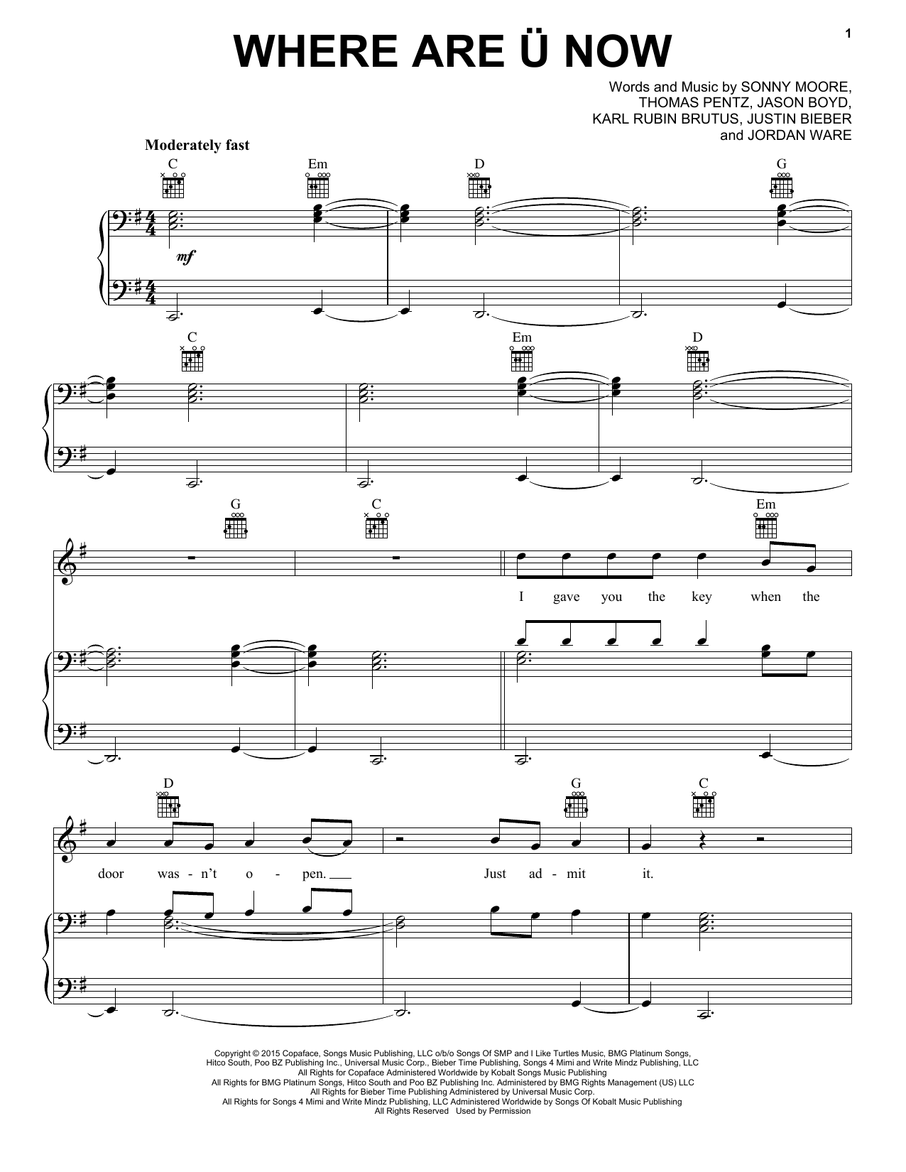 Download Skrillex & Diplo With Justin Bieber Where Are U Now Sheet Music and learn how to play Really Easy Piano PDF digital score in minutes