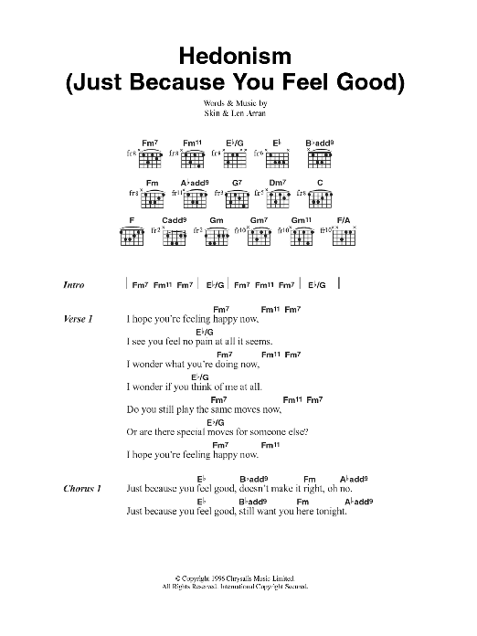 Download Skunk Anansie Hedonism (Just Because You Feel Good) Sheet Music and learn how to play Lyrics & Chords PDF digital score in minutes