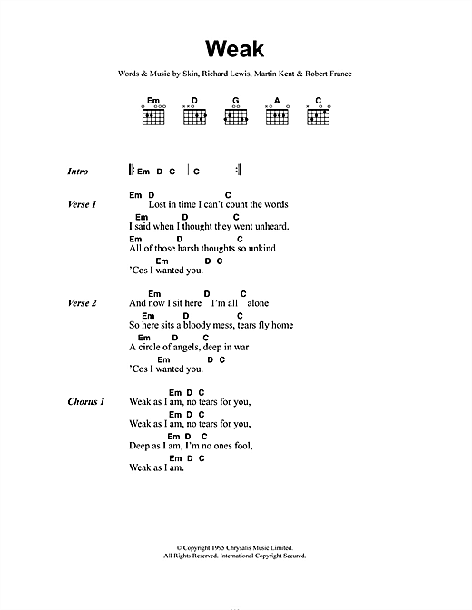 Skunk Anansie "Weak" Sheet Music Notes | Download Printable PDF Score