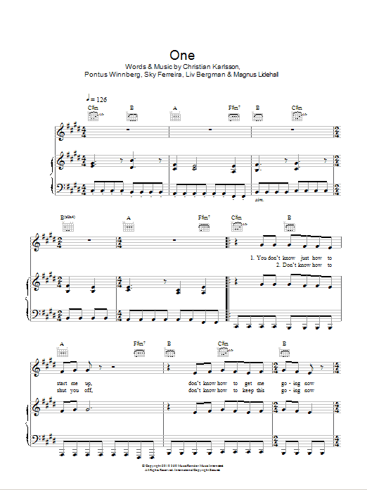 Download Sky Ferreira One Sheet Music and learn how to play Piano, Vocal & Guitar (Right-Hand Melody) PDF digital score in minutes