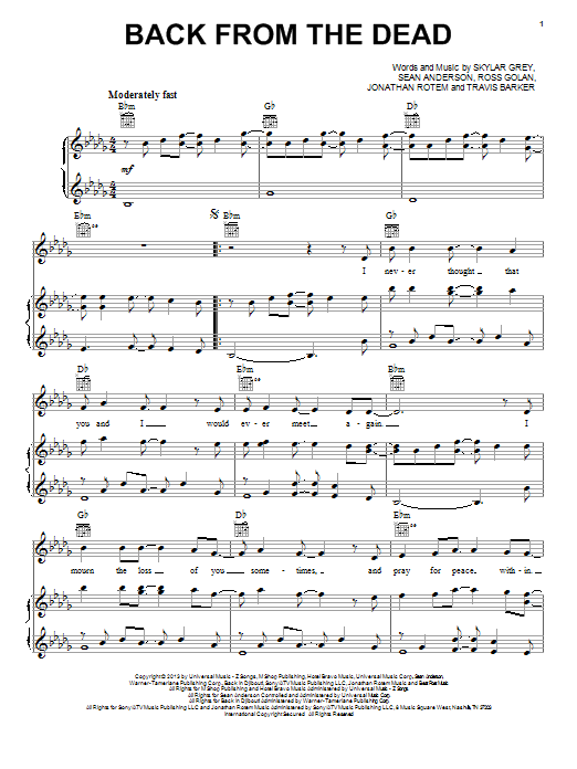 Download Skylar Grey Back From The Dead Sheet Music and learn how to play Piano, Vocal & Guitar (Right-Hand Melody) PDF digital score in minutes