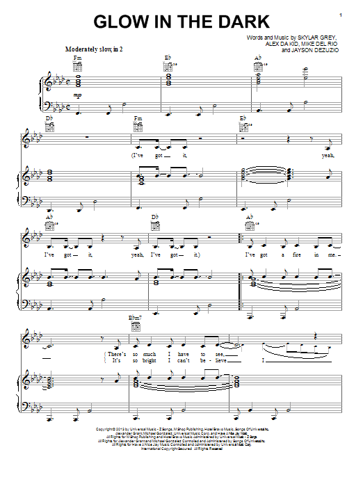 Download Skylar Grey Glow In The Dark Sheet Music and learn how to play Piano, Vocal & Guitar (Right-Hand Melody) PDF digital score in minutes