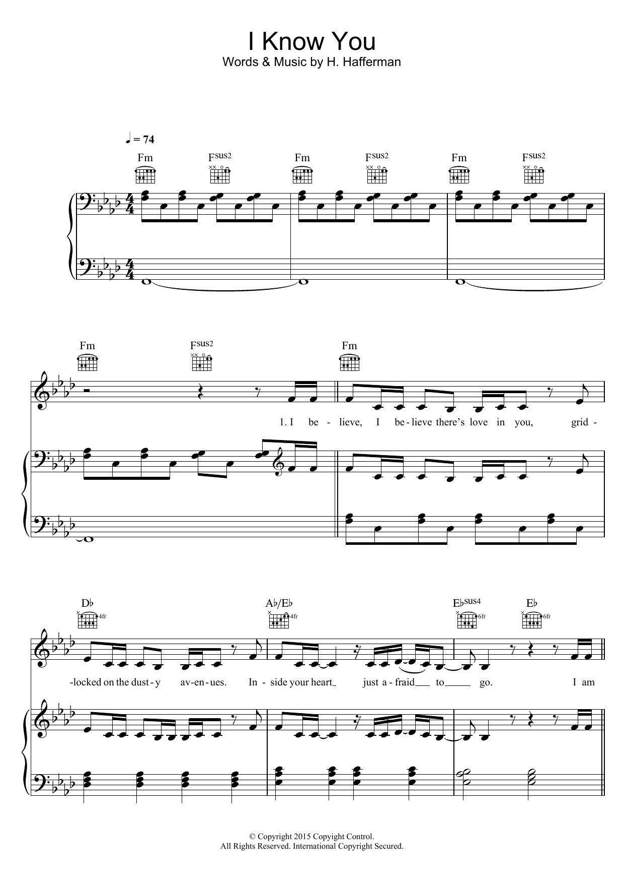 Download Skylar Grey I Know You (from 'Fifty Shades Of Grey') Sheet Music and learn how to play Piano, Vocal & Guitar (Right-Hand Melody) PDF digital score in minutes