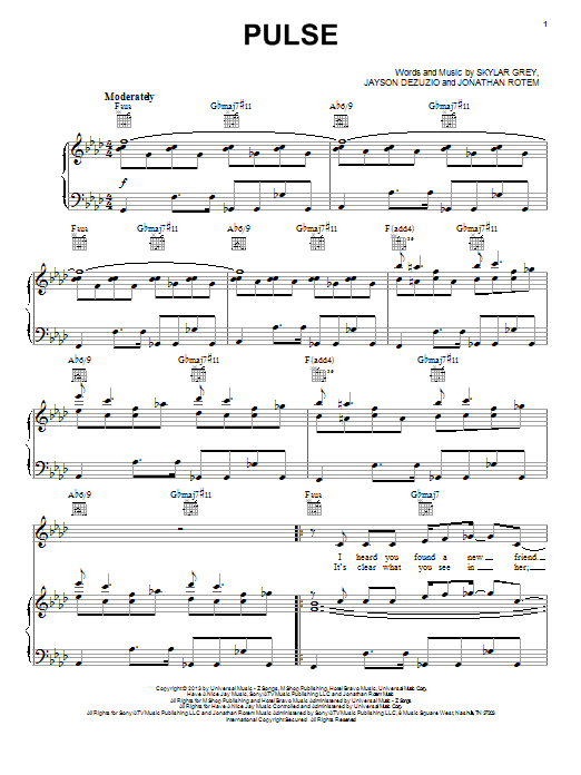 Download Skylar Grey Pulse Sheet Music and learn how to play Piano, Vocal & Guitar (Right-Hand Melody) PDF digital score in minutes