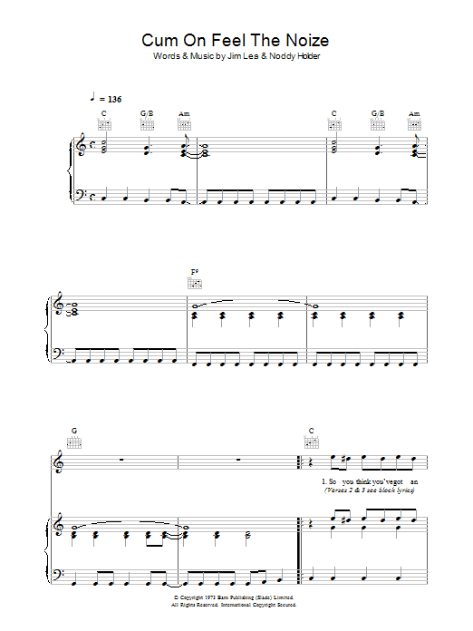Download Slade Cum On Feel The Noize Sheet Music and learn how to play Keyboard PDF digital score in minutes
