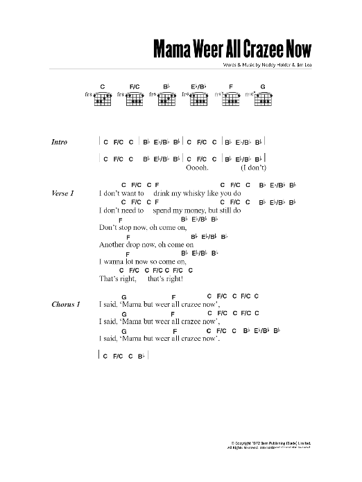 Download Slade Mama Weer All Crazee Now Sheet Music and learn how to play Lyrics & Chords PDF digital score in minutes