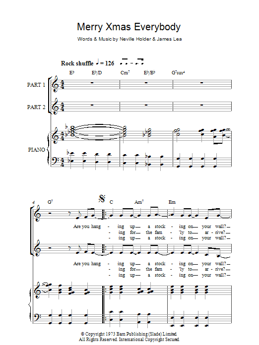 Download Slade Merry Xmas Everybody Sheet Music and learn how to play 2-Part Choir PDF digital score in minutes
