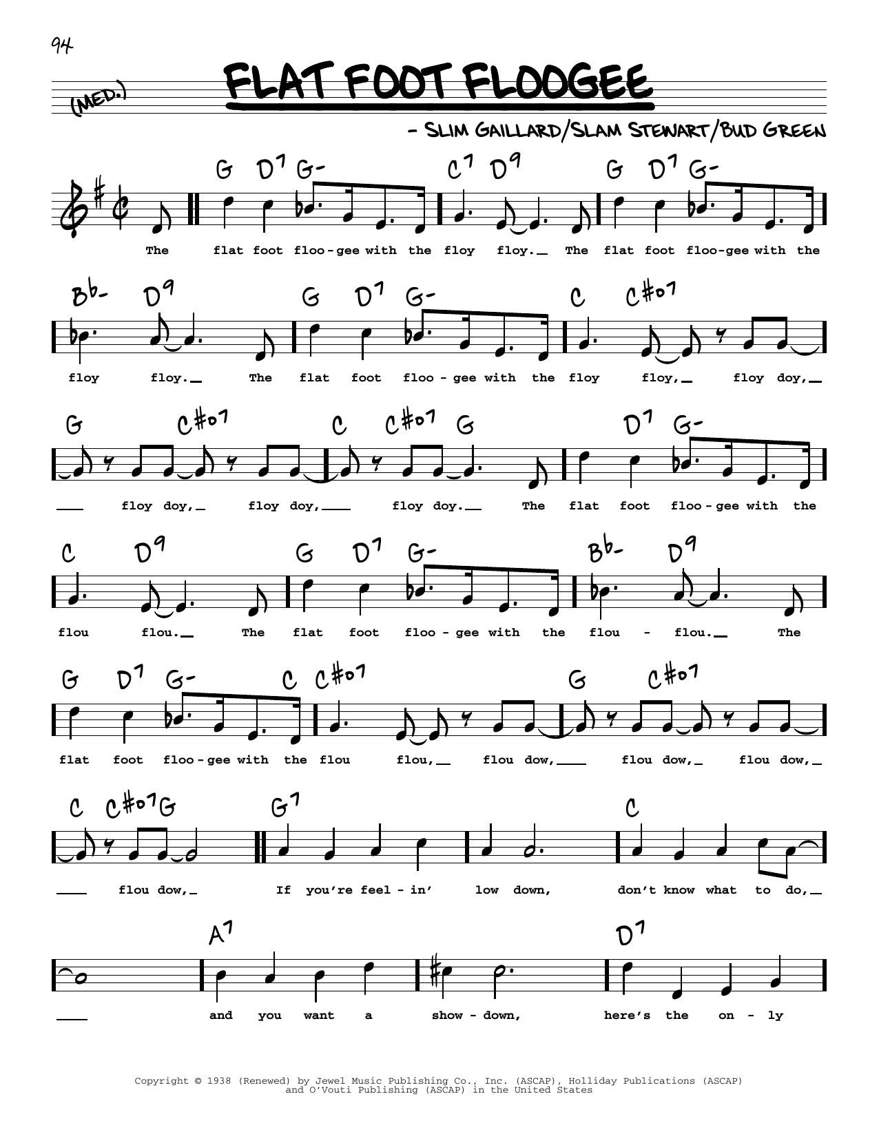 Download Slam Stewart Flat Foot Floogee (High Voice) Sheet Music and learn how to play Real Book – Melody, Lyrics & Chords PDF digital score in minutes
