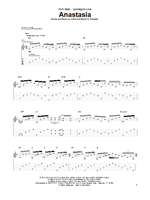 Download Slash Anastasia Sheet Music and learn how to play Guitar Tab PDF digital score in minutes