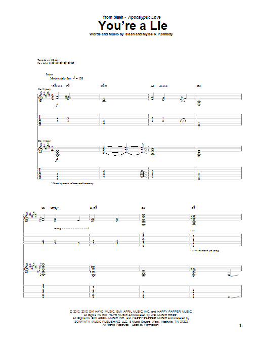 Download Slash You're A Lie Sheet Music and learn how to play Guitar Tab PDF digital score in minutes