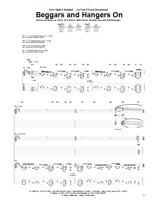 Download Slash's Snakepit Beggars And Hangers On Sheet Music and learn how to play Guitar Tab PDF digital score in minutes