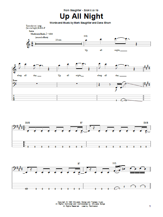 Download Slaughter Up All Night Sheet Music and learn how to play Guitar Tab (Single Guitar) PDF digital score in minutes
