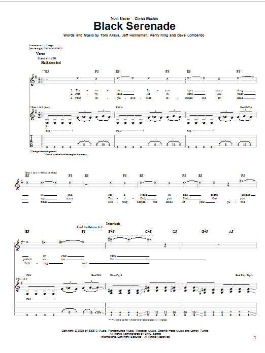 Download Slayer Black Serenade Sheet Music and learn how to play Guitar Tab PDF digital score in minutes