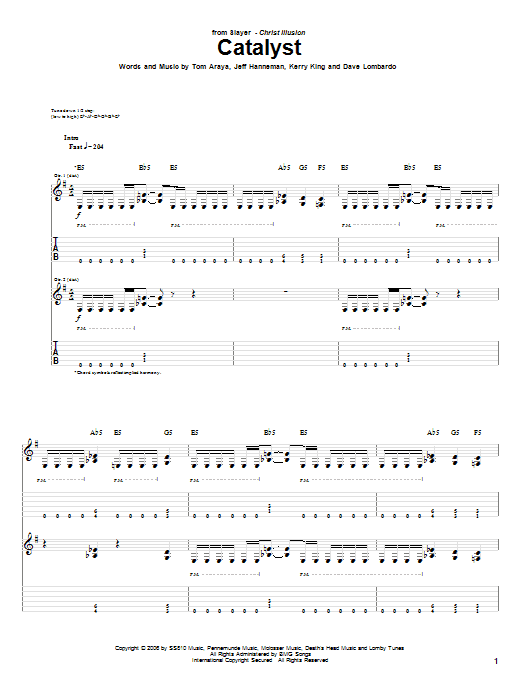 Download Slayer Catalyst Sheet Music and learn how to play Guitar Tab PDF digital score in minutes