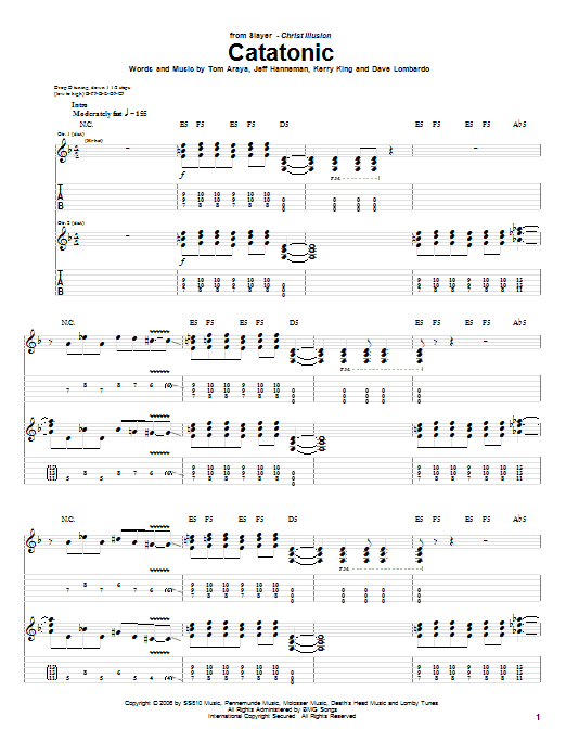 Download Slayer Catatonic Sheet Music and learn how to play Guitar Tab PDF digital score in minutes