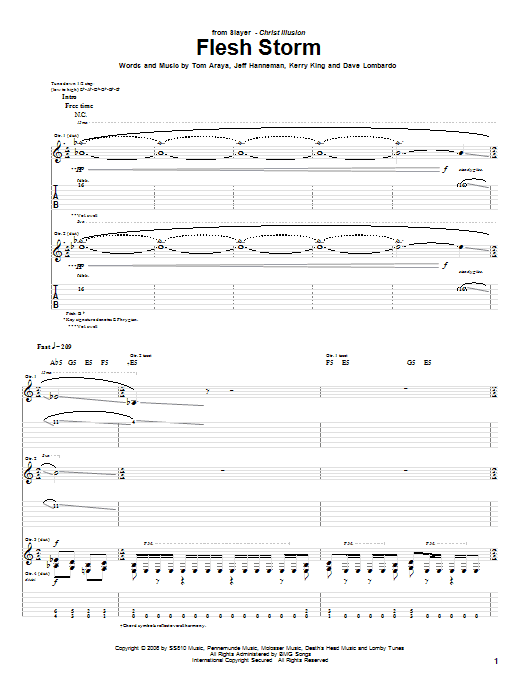 Download Slayer Flesh Storm Sheet Music and learn how to play Guitar Tab PDF digital score in minutes