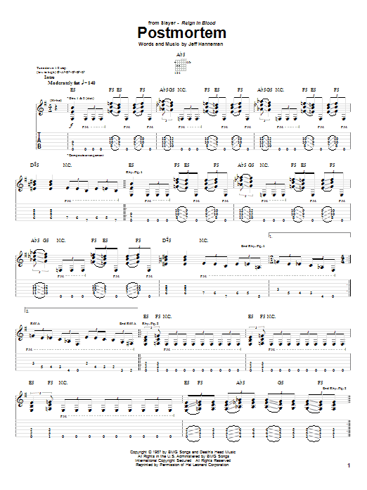 Download Slayer Postmortem Sheet Music and learn how to play Drums Transcription PDF digital score in minutes