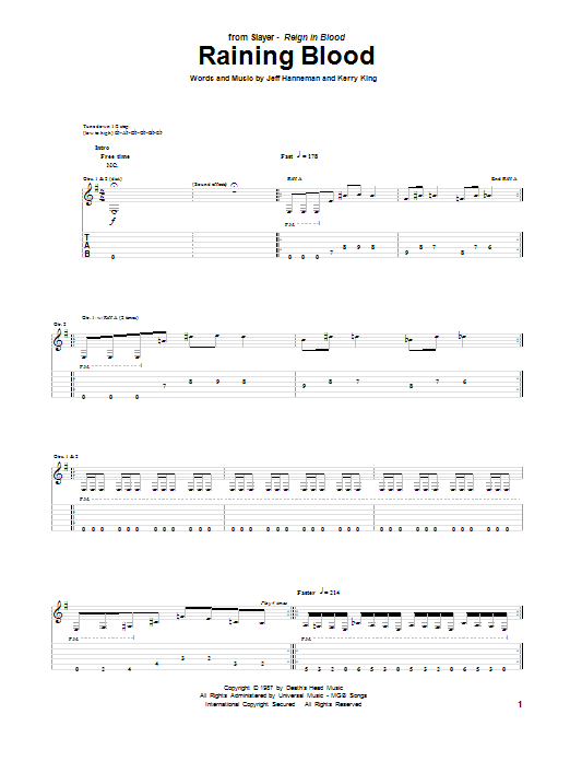 Download Slayer Raining Blood Sheet Music and learn how to play Drums Transcription PDF digital score in minutes