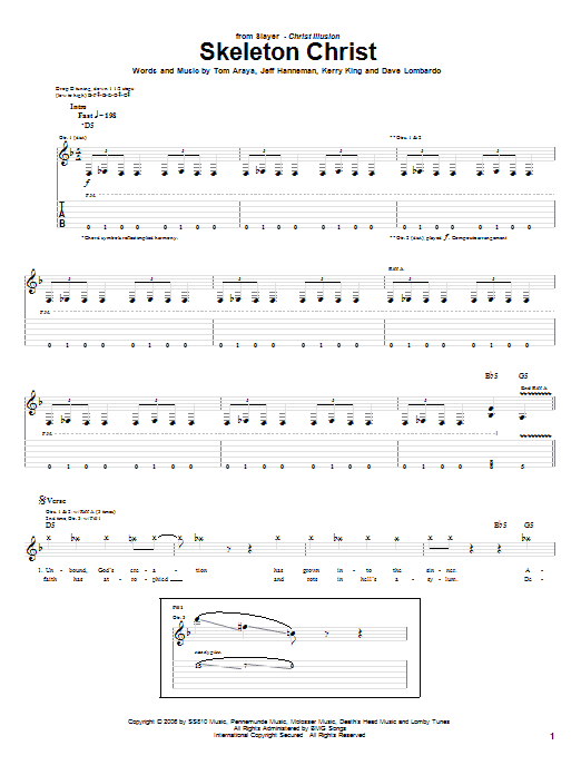 Download Slayer Skeleton Christ Sheet Music and learn how to play Guitar Tab PDF digital score in minutes