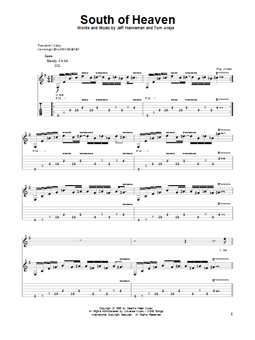 Download Slayer South Of Heaven Sheet Music and learn how to play Drums Transcription PDF digital score in minutes