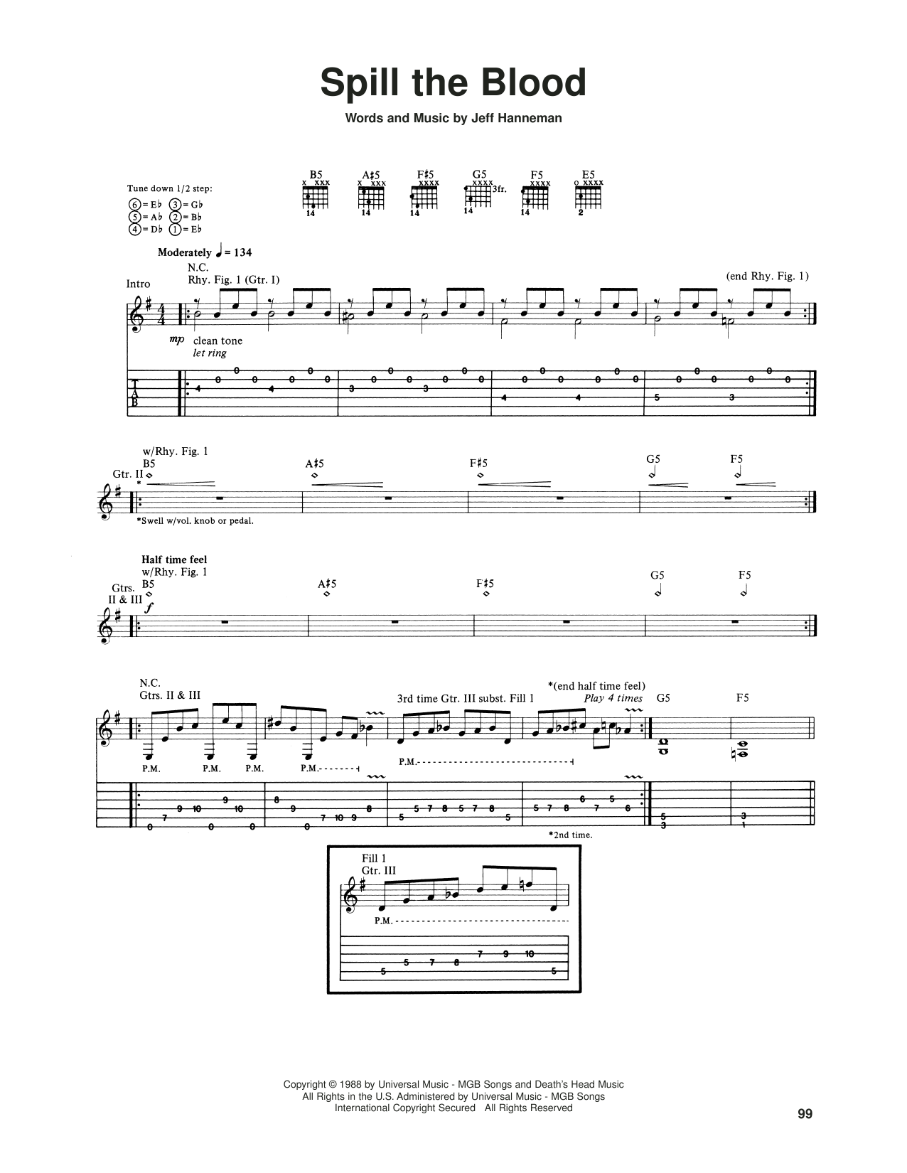 Download Slayer Spill The Blood Sheet Music and learn how to play Guitar Tab PDF digital score in minutes