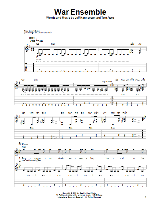 Download Slayer War Ensemble Sheet Music and learn how to play Guitar Tab PDF digital score in minutes