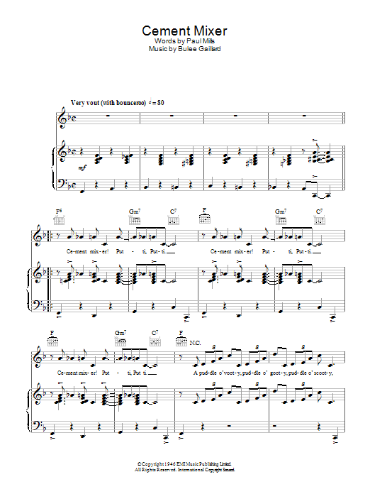 Download Slim Gaillard Cement Mixer Sheet Music and learn how to play Piano, Vocal & Guitar (Right-Hand Melody) PDF digital score in minutes