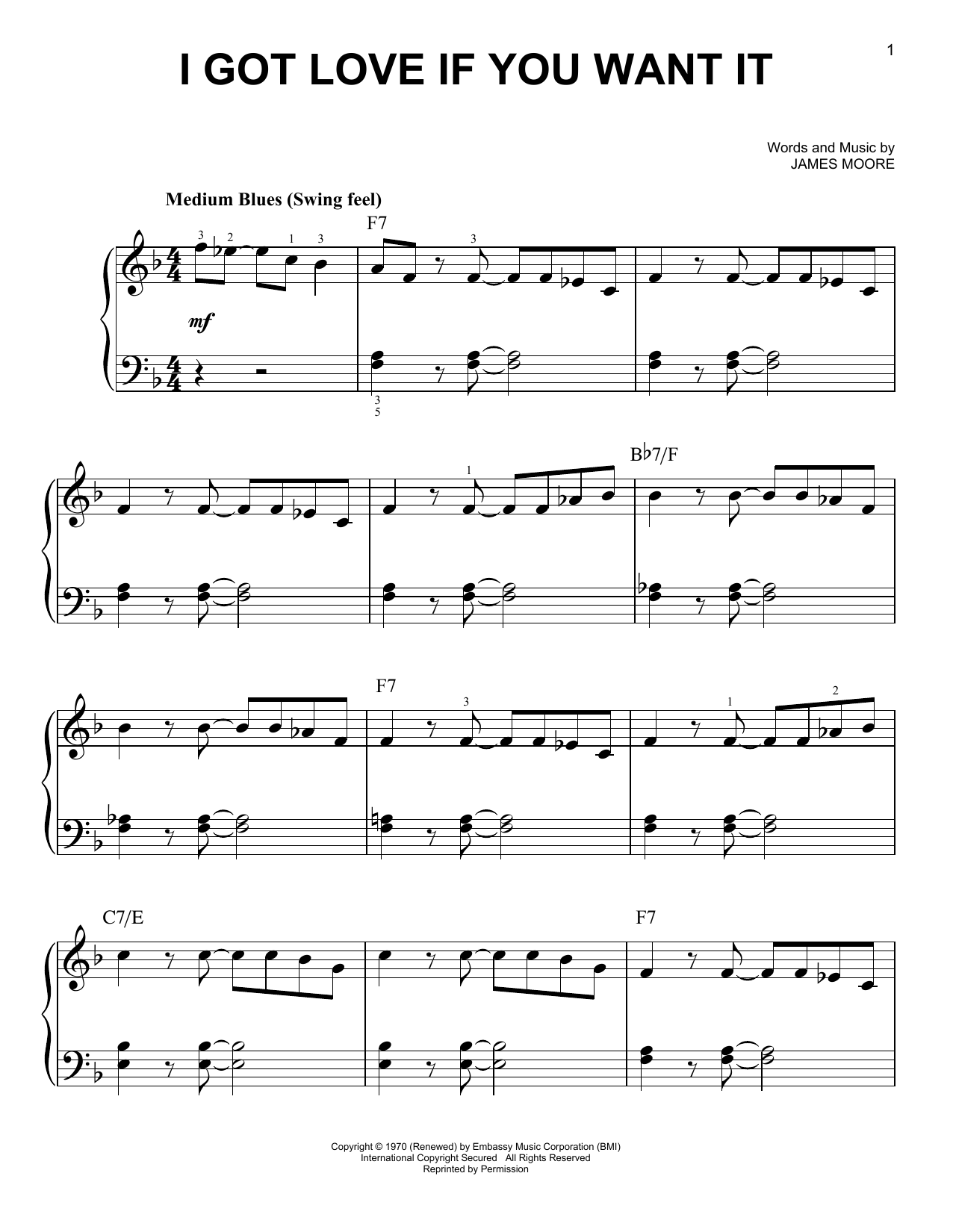 Download Slim Harpo I Got Love If You Want It Sheet Music and learn how to play Very Easy Piano PDF digital score in minutes