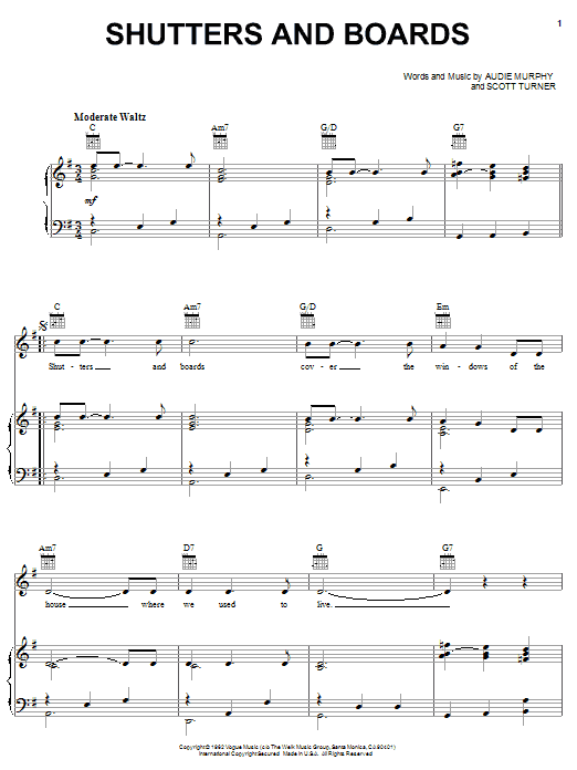 Download Slim Whitman Shutters And Boards Sheet Music and learn how to play Piano, Vocal & Guitar (Right-Hand Melody) PDF digital score in minutes